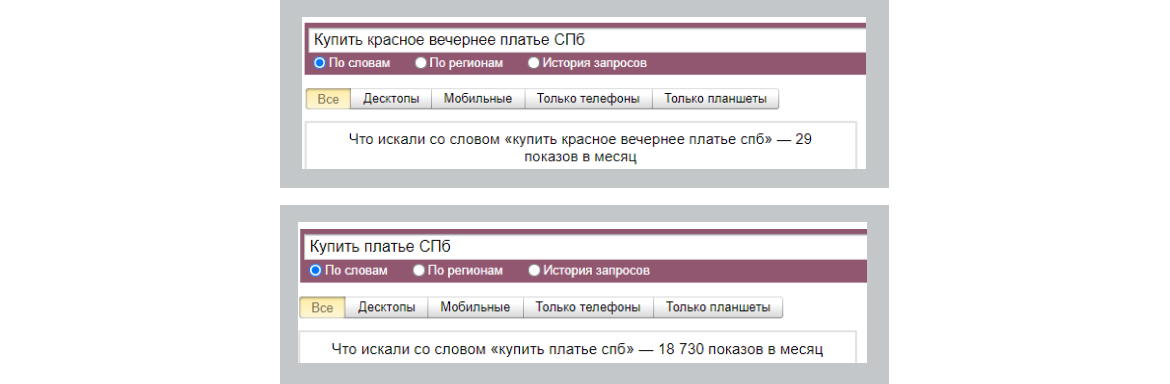 Пример низкочастотного запроса Пример низкочастотного запроса