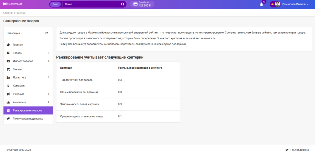 Документация Сотбит: . Ранжирование товаров. Картинка 1