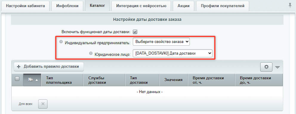 Документация Сотбит: . Настройка даты доставки заказа. Картинка 2