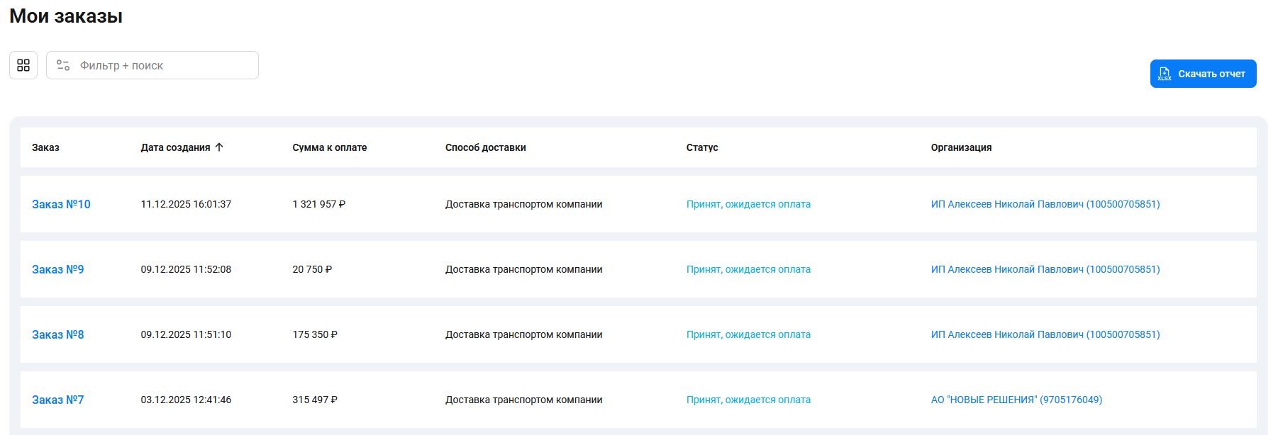 Документация Сотбит: Сотбит: B2B. Список заказов. Картинка 2