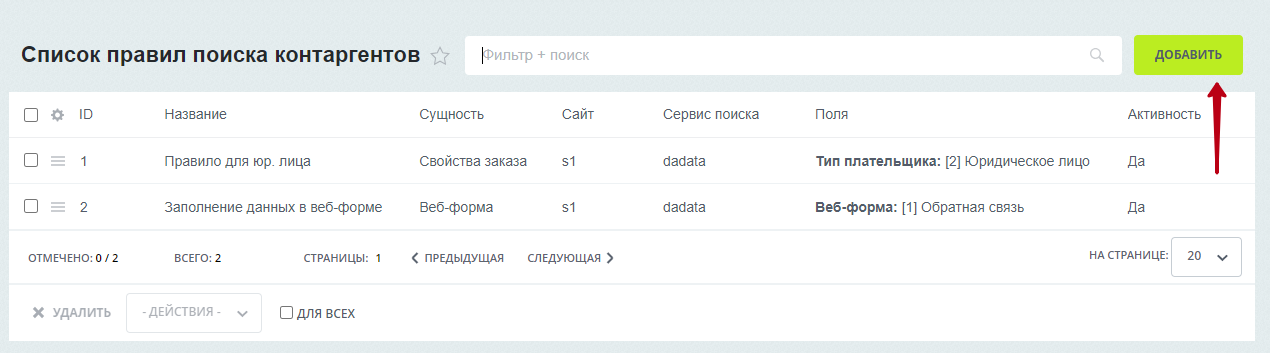 Документация Сотбит: . Настройка правила для работы с Веб-формой. Картинка 1